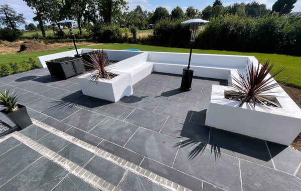 Kadapa Black Indian Limestone Paving Slabs - Riven - Sawn Edge - 900x600 - 22mm
