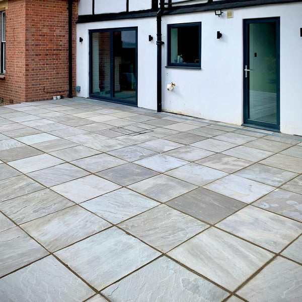 Kandla Grey Indian Sandstone Paving Slabs - Riven - 600x600 - 22mm