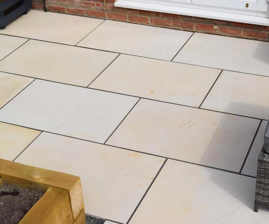 Fossil Mint Indian Sandstone Paving Slabs - Sawn & Honed - 900x600 - 20mm - Smooth Paving